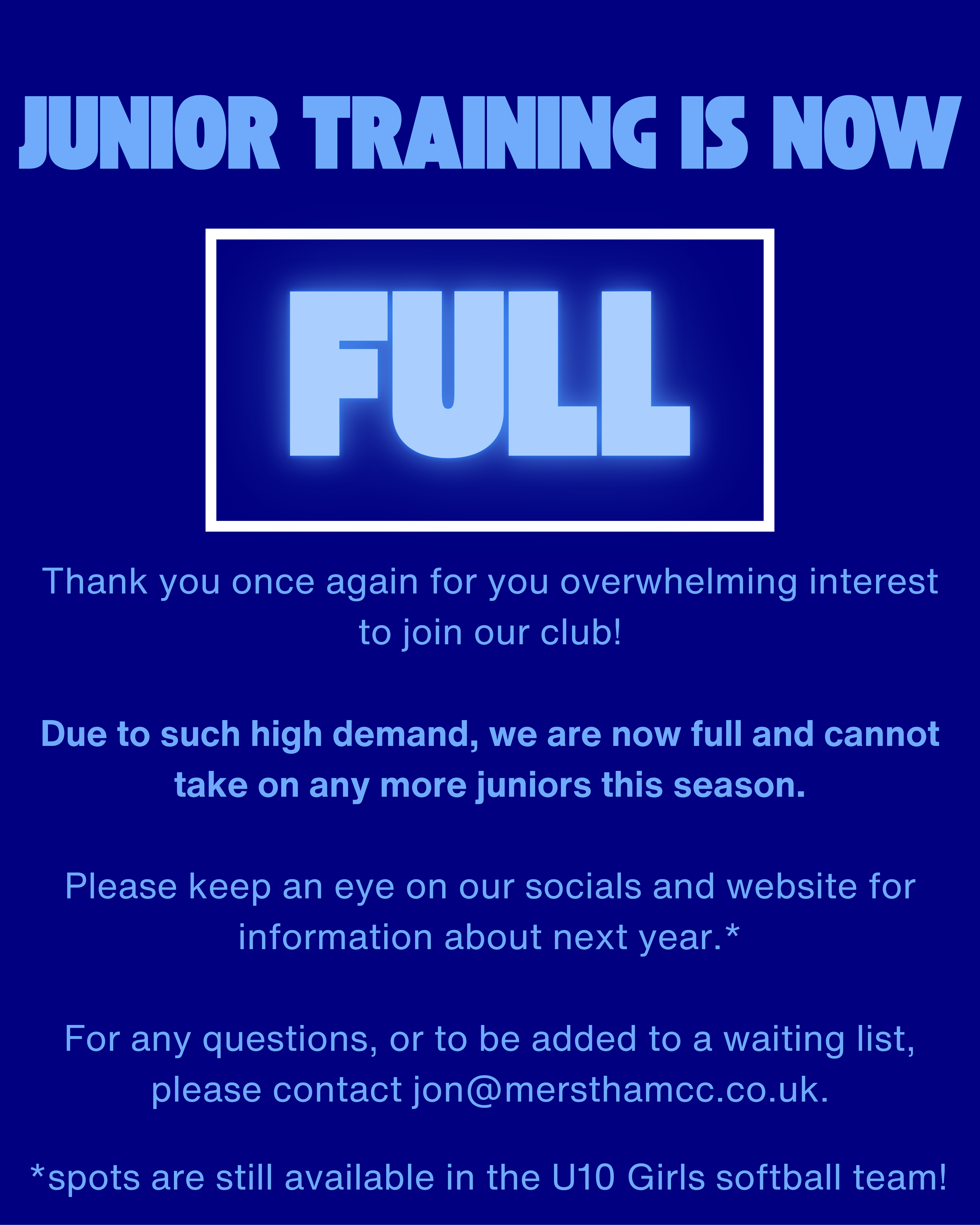 Junior Training is now FULL!